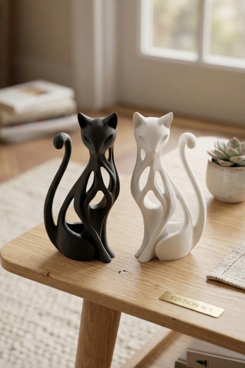 2'li İskandinav Kedi Biblo Seti – Siyah Beyaz Sanat Objesi, 17 cm küçük görsel 3