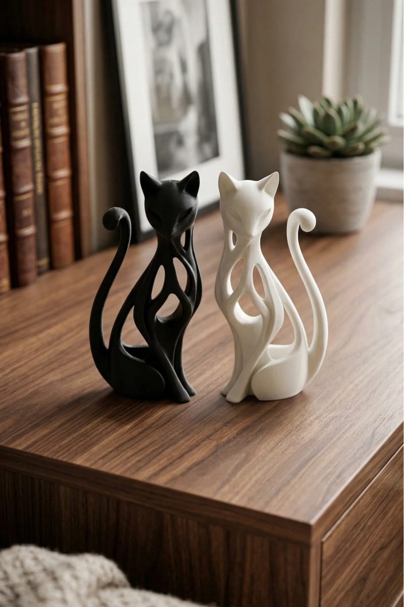 2'li İskandinav Kedi Biblo Seti – Siyah Beyaz Sanat Objesi, 17 cm küçük görsel 4