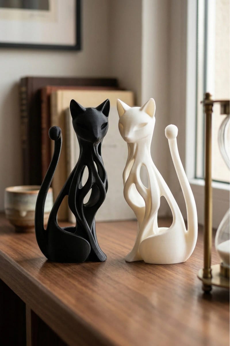 2'li İskandinav Kedi Biblo Seti – Siyah Beyaz Sanat Objesi, 17 cm küçük görsel 5